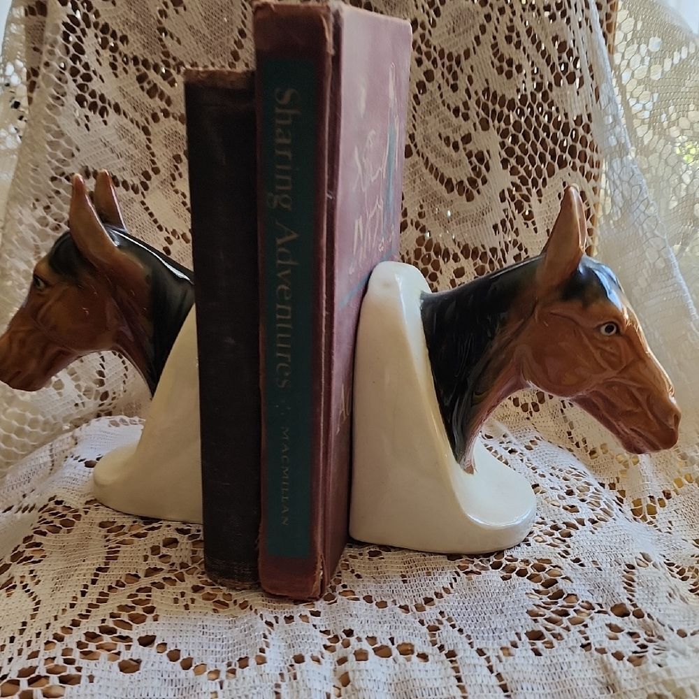 Vintage Glossy Glazed Horse Bookends Ceramic